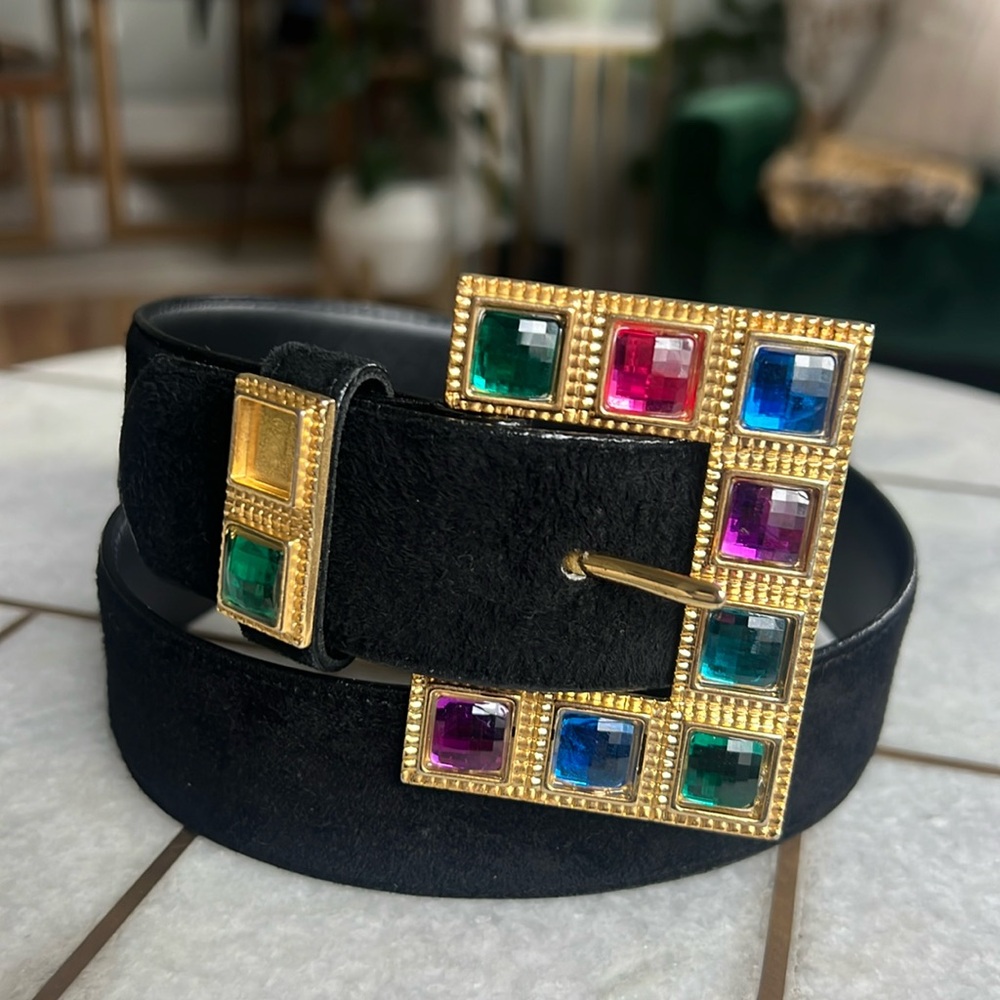 Black faux suede bejeweled belts xs/s